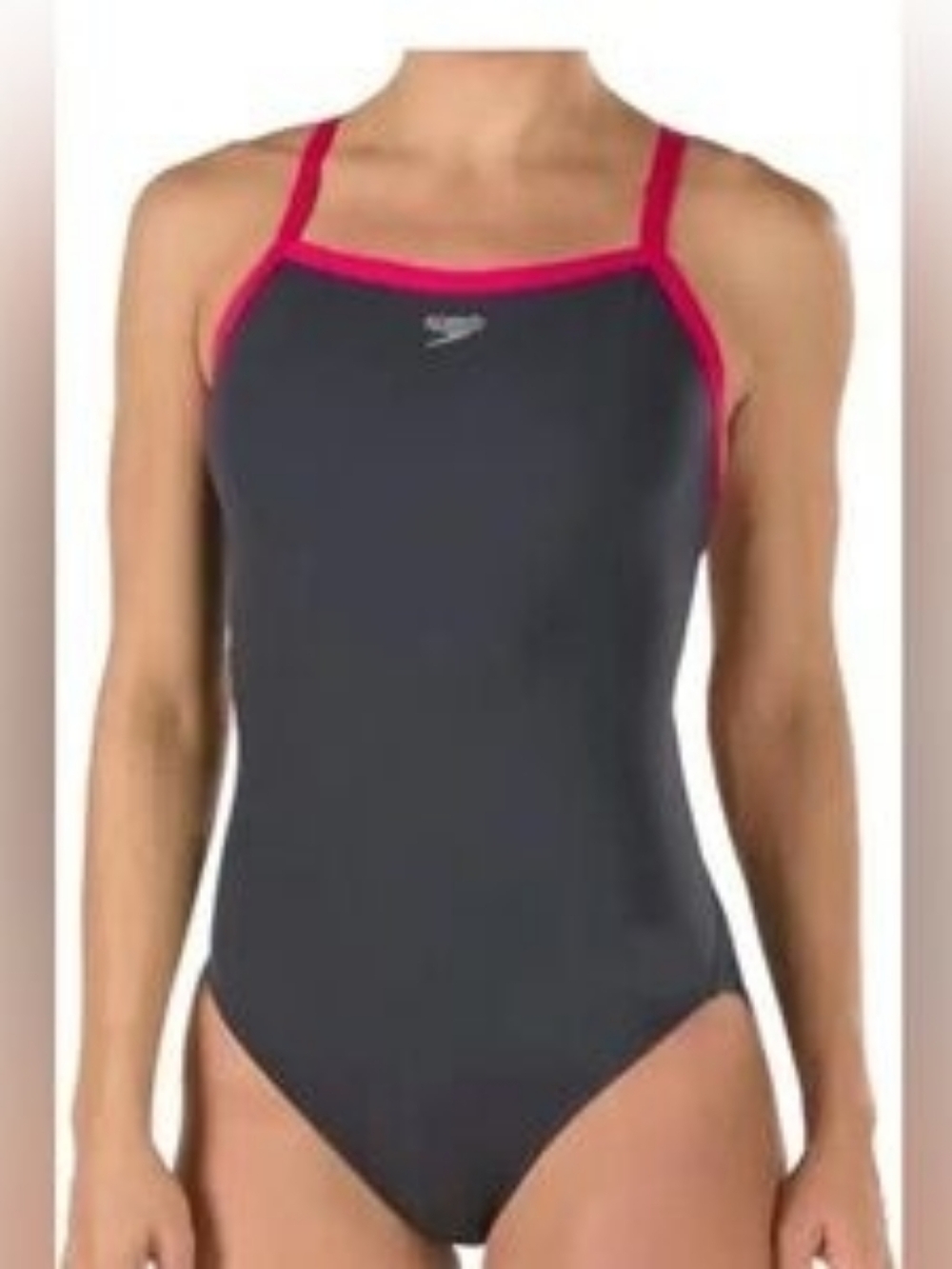 Speedo. 'Endurance' Charcoal One-Piece Swimsuit with Pink Trim. Size 10.